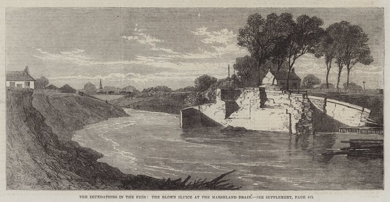 Oversvømmelsene i myrene, den blåste slusen ved myravløpet av Edmund Morison Wimperis