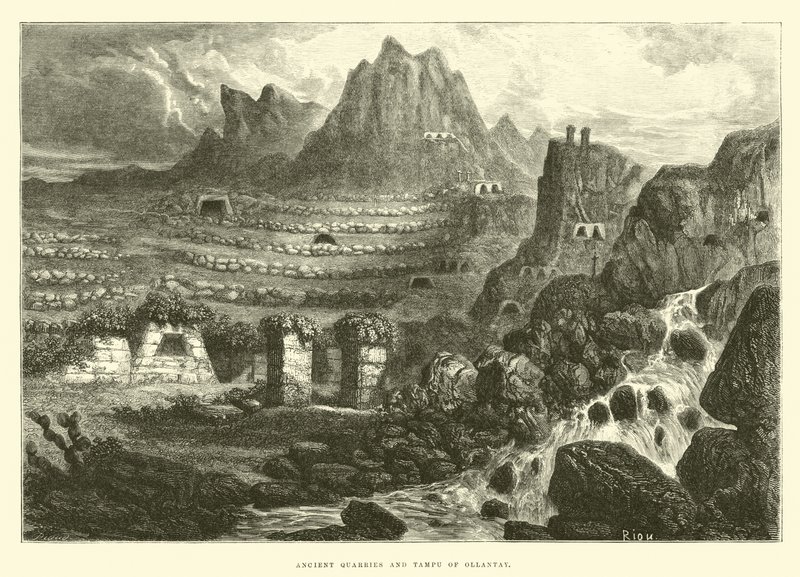 Gamle steinbrudd og Tampu of Ollantay av Edouard Riou