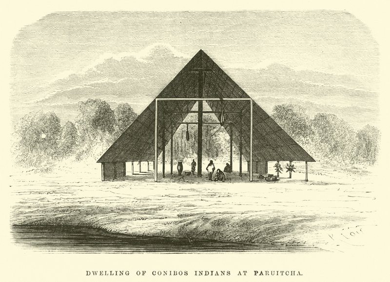Bolig for Conibos-indianere ved Paruitcha av Edouard Riou