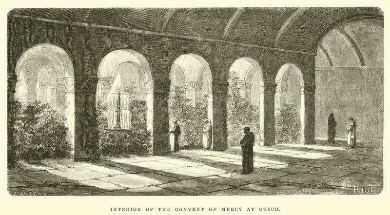 Interiøret i barmhjertighetens kloster i Cuzco av Edouard Riou