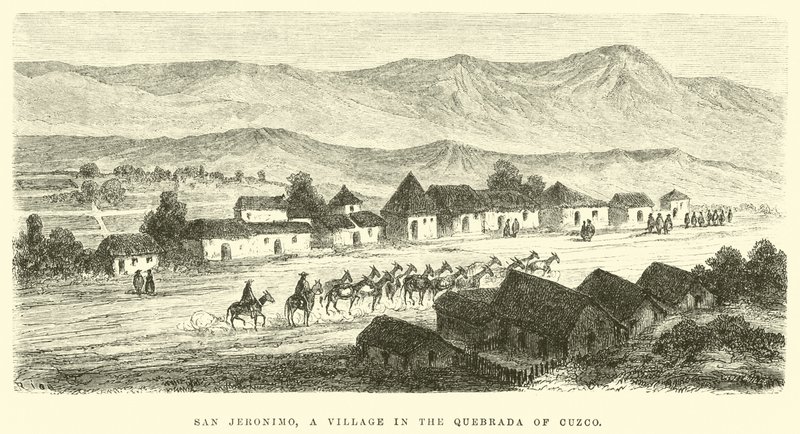 San Jeronimo, en landsby i Quebrada i Cuzco av Edouard Riou