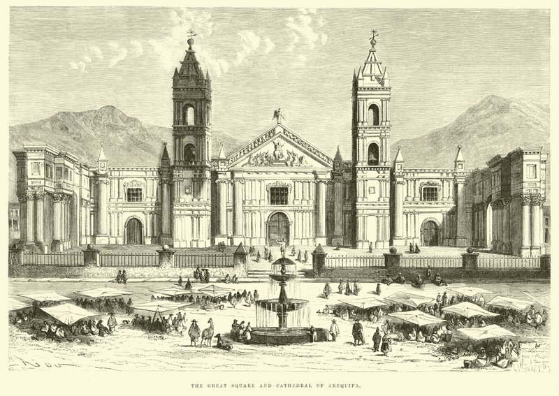 Det store torget og katedralen i Arequipa av Edouard Riou