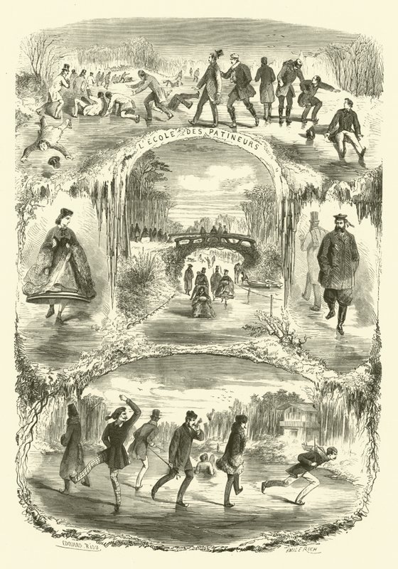 Scener av parisisk liv: skole for skatere (gravering) av Edouard (after) Riou