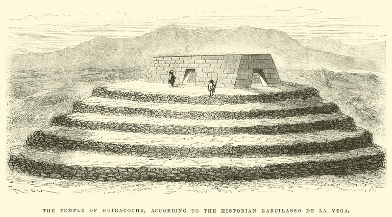 Huiracochas tempel, ifølge historikeren Garcilasso de la Vega av Edouard Riou