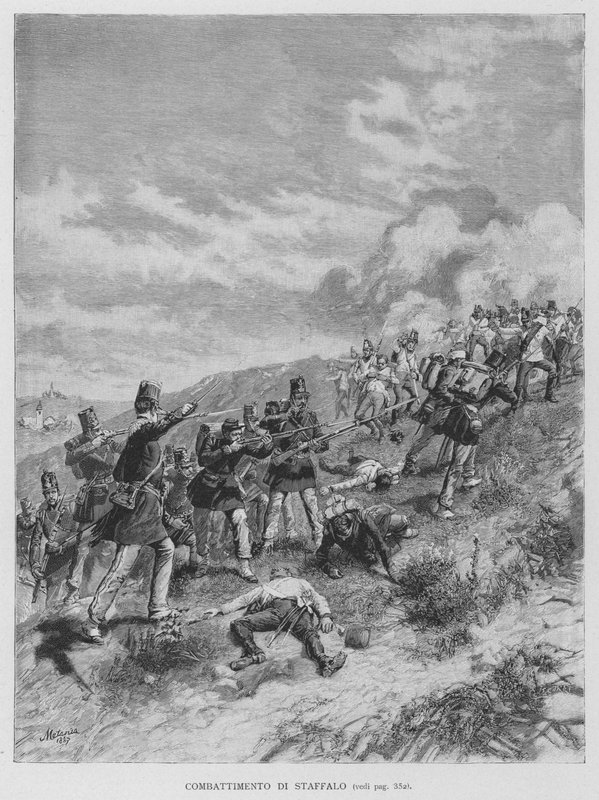 Combattimento Di Staffalo (gravering) av Edouardo Matania
