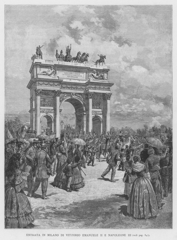 Innreise til Milano av Vittorio Emanuele II og Napoleon III (gravering) av Edouardo Matania