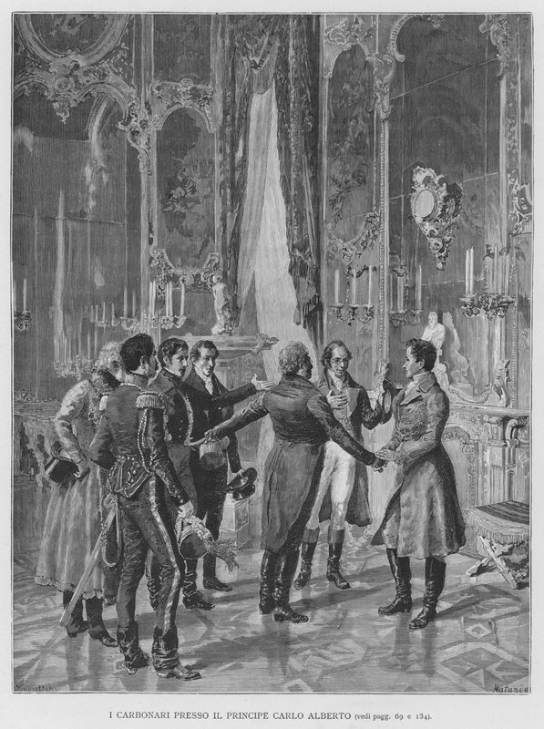 The Carbonari hos Prince Charles Albert (gravering) av Edouardo Matania