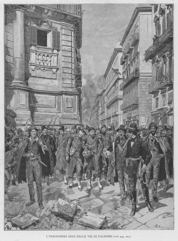 De kongelige fangene i gatene i Palermo (gravering) av Edouardo Matania
