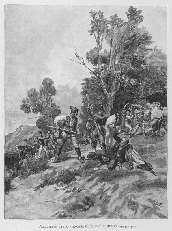 Massakren til Carlo Pisacane og hans følgesvenner (gravering) av Edouardo Matania