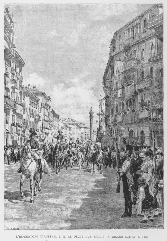 Keiseren av Østerrike og kongen av de to Siciliene i Milano (gravering) av Edouardo Matania
