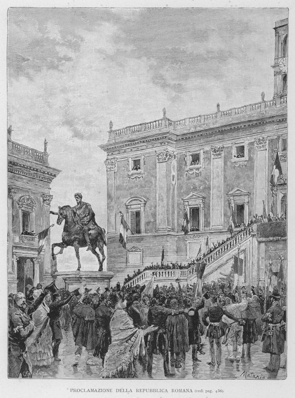 Proklamasjon av den romerske republikk (gravering) av Edouardo Matania