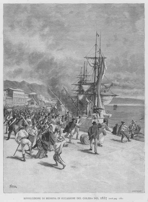 Messinas revolusjon i anledning av kolera i 1837 (gravering) av Edouardo Matania