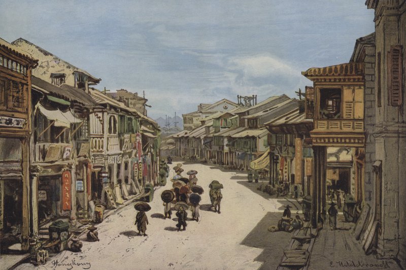 En gate i Hong Kong av Eduard after Hildebrandt