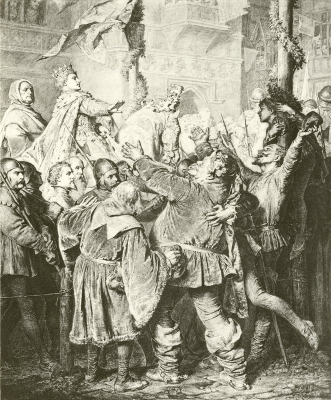 Henry V avviser Falstaff (gravyr) av Eduard von Grutzner