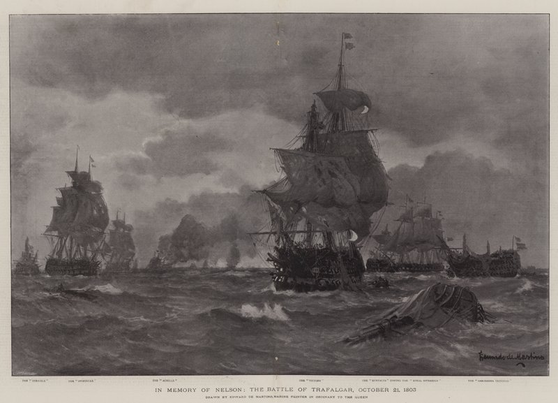 Til minne om Nelson, slaget ved Trafalgar, 21. oktober 1803 av Eduardo de Martino