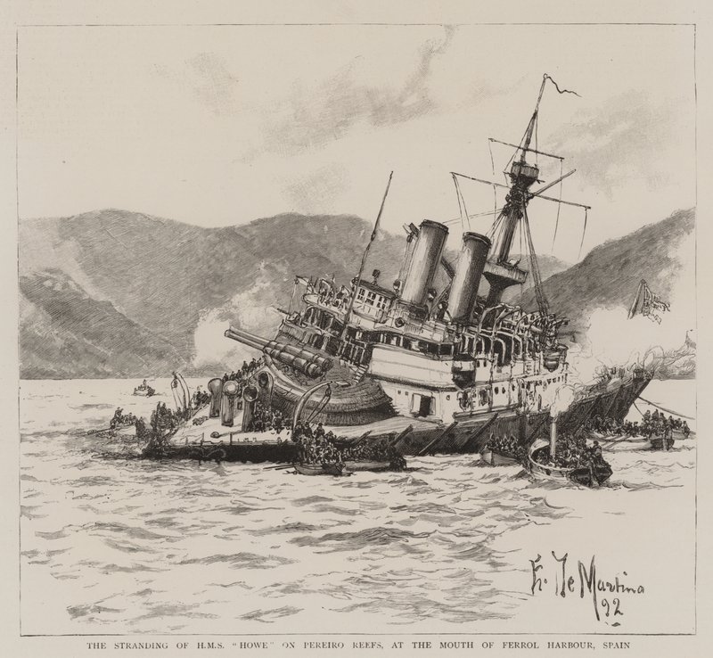 Strandingen av HMS Howe på Pereiro Reefs, ved munningen av Ferrol Harbour, Spania av Eduardo de Martino