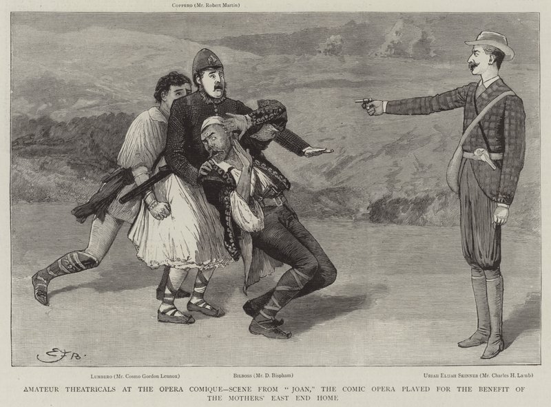 Amatørteater på Opera Comique, Scene fra Joan, Comic Opera spilte til fordel for mødrenes East End Home av Edward Frederick Brewtnall