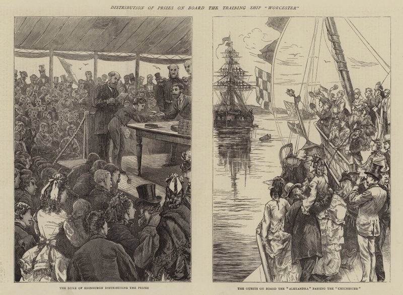 Utdeling av priser om bord på treningsskipet Worcester av Edward Frederick Brewtnall