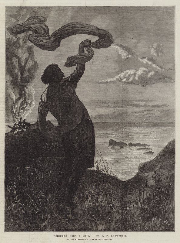 Sindbad ser et seil, i utstillingen på Dudley Gallery av Edward Frederick Brewtnall
