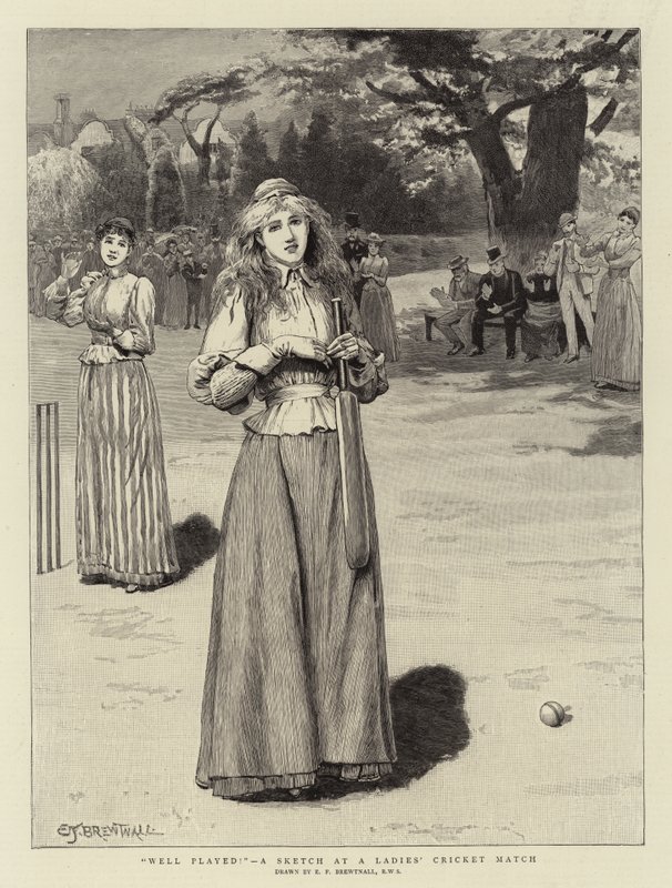 Godt spilt!, en skisse på en cricketkamp for kvinner av Edward Frederick Brewtnall