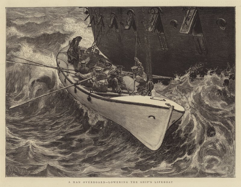 En mann over bord, senker skipets livbåt av Edward John Gregory