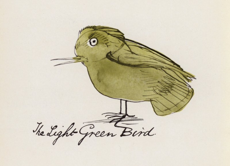 Edward Lear, The Bird Book: The Light Green Bird (farge litho) av Edward (after) Lear