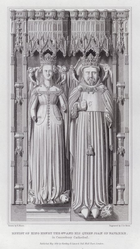 Skulptur av kong Henry den 4. og hans dronning Joan av Navarre, i Canterbury katedral (gravering) av Edward Blore