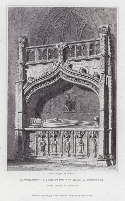 Monument of Archibald 5th Earl of Douglass, i Church of Douglass (gravering) av Edward Blore