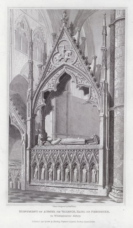 Monument til Aymer de Valence, jarl av Pembroke, i Westminster Abbey (gravering) av Edward Blore