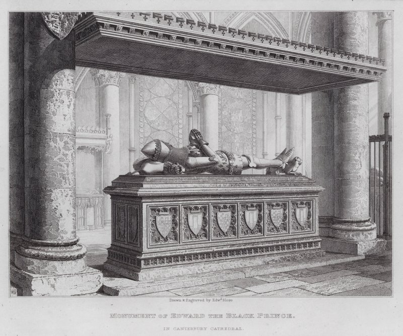 Monument til Edward den svarte prinsen, i Canterbury katedral (gravering) av Edward Blore