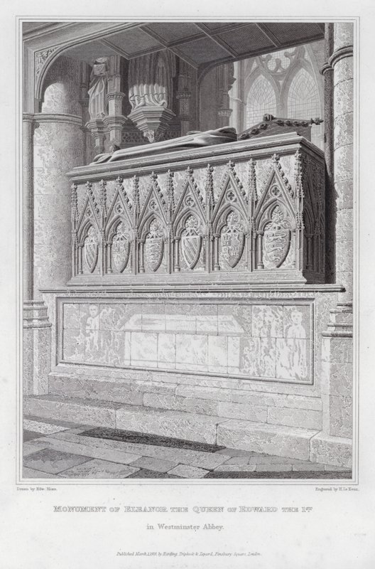 Monument til Eleanor, dronningen av Edward den 1., i Westminster Abbey (gravering) av Edward Blore