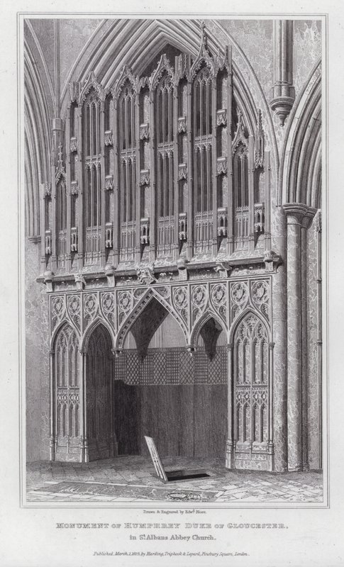 Monument til Humphrey Duke of Gloucester, i St Albans Abbey Church (gravering) av Edward Blore