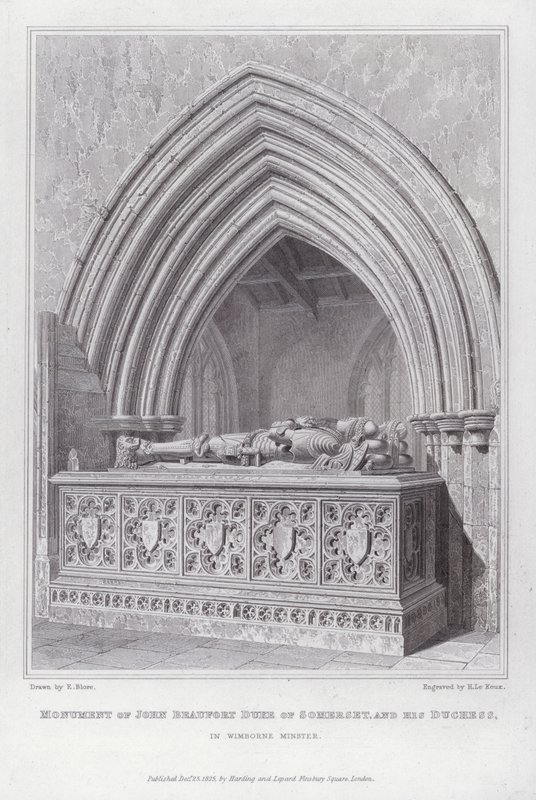 Monument til John Beaufort hertugen av Somerset, og hans hertuginne, i Wimborne Minster (gravering) av Edward Blore