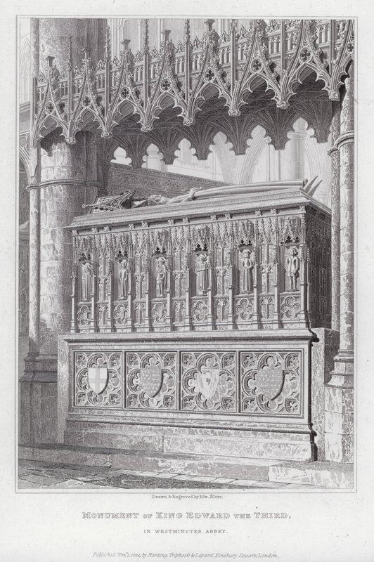 Monument til kong Edward den tredje, i Westminster Abbey (gravering) av Edward Blore