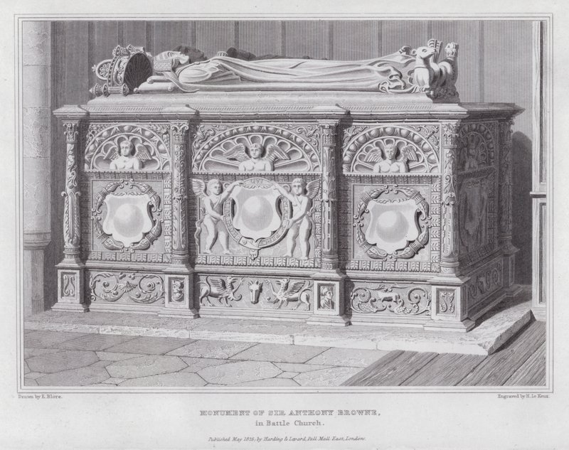 Monument til Sir Anthony Browne, i Battle Church (gravering) av Edward Blore