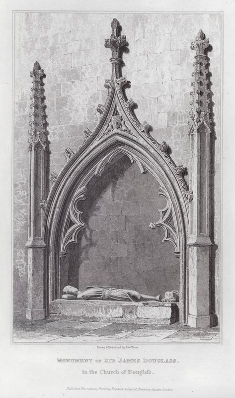 Monument til Sir James Douglass, i Church of Douglass (gravering) av Edward Blore