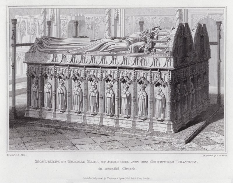 Monument til Thomas jarl av Arundel og hans grevinne Beatrix, i Arundel kirke (gravering) av Edward Blore