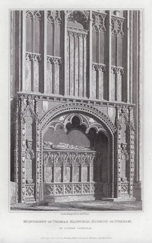 Monument til Thomas Hatfield, biskop av Durham, i Durham Cathedral (gravering) av Edward Blore