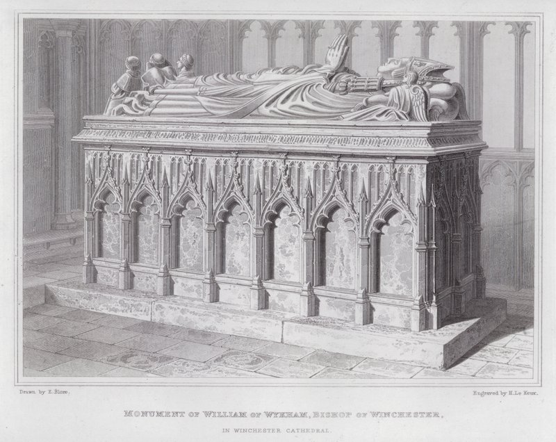 Monument til William av Wykham, biskop av Winchester, i Winchester Cathedral (gravering) av Edward Blore