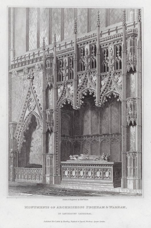 Monumenter av erkebiskopene Peckham og Warham, i Canterbury Cathedral (gravering) av Edward Blore