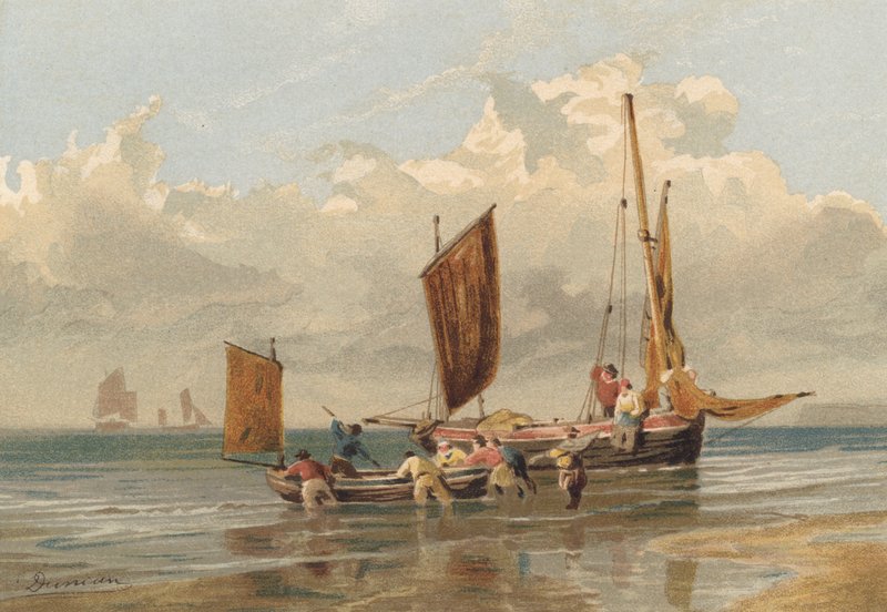 En død rolig, Brighton fiskebåter går av av Edward Duncan