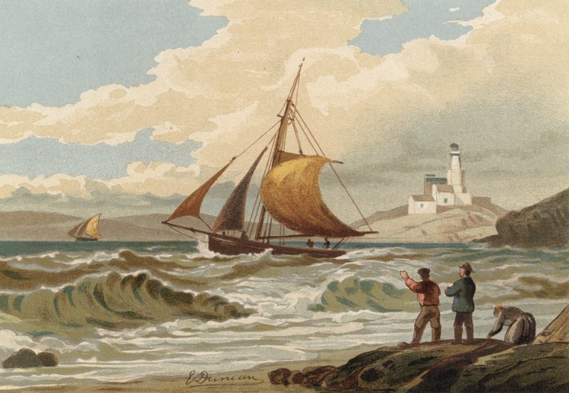 Fiskebåter vender tilbake, Mumbles fyrtårn av Edward Duncan