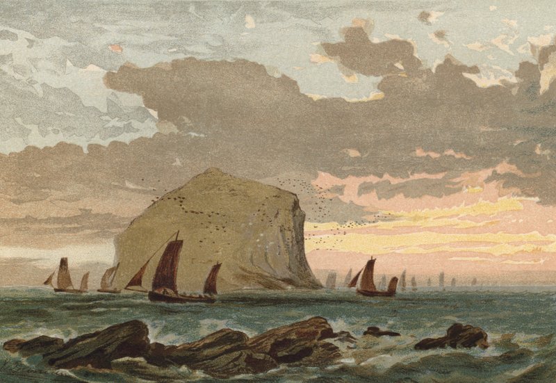 Soloppgang, flåte av fiskebåter utenfor Bass Rock av Edward Duncan