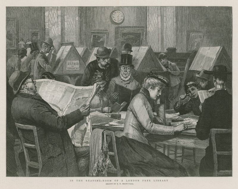I lesesalen til et gratis bibliotek i London av Edward Frederick Brewtnall