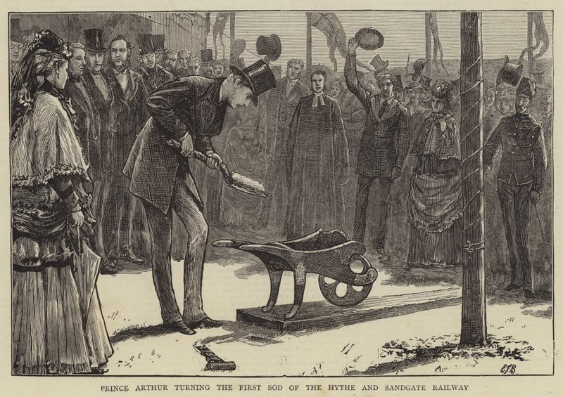 Prins Arthur tar det første spadestikket til Hythe og Sandgate Railway av Edward Frederick Brewtnall
