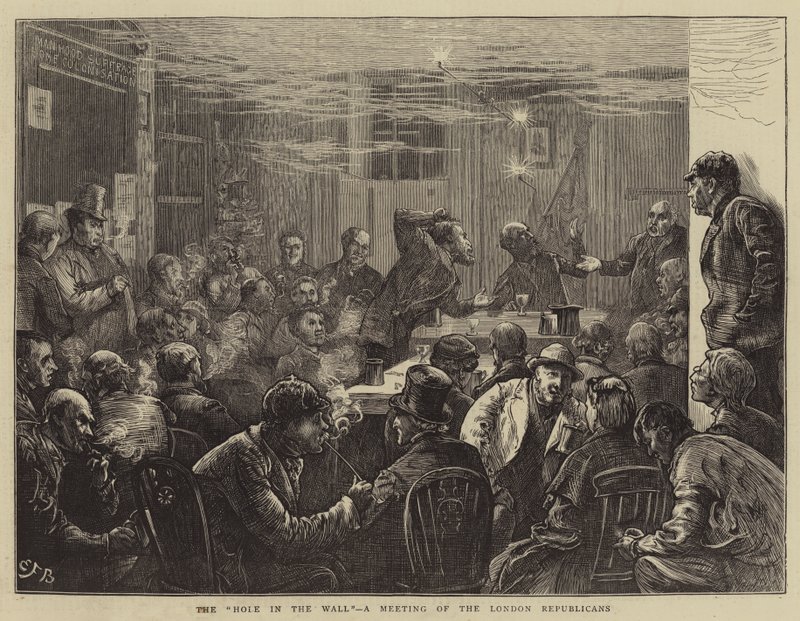 The Hole in the Wall, et møte mellom republikanerne i London av Edward Frederick Brewtnall