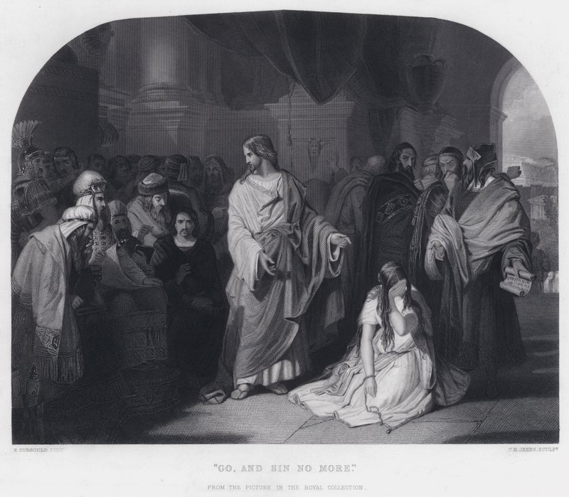 "Gå og synd ikke mer" (gravering) av Edward Henry (after) Corbould