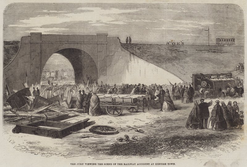 Juryen ser på scenen for jernbaneulykken i Kentish Town av Edward Hull