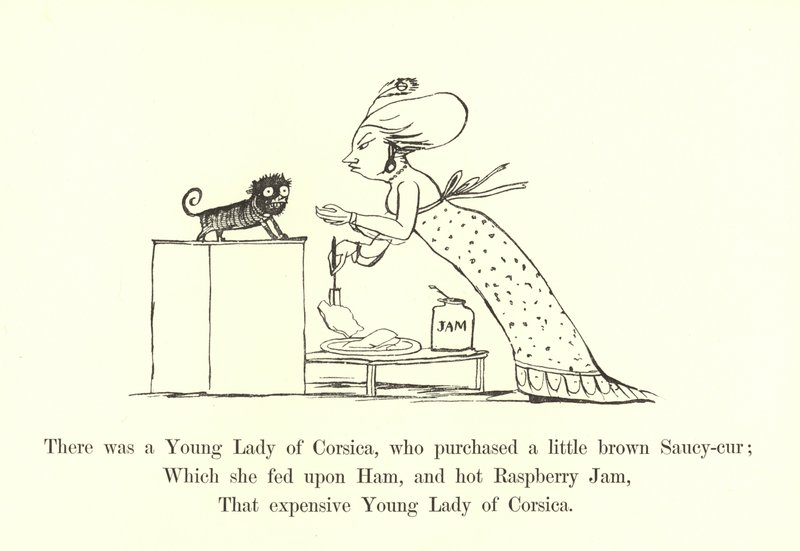 Det var en ung dame fra Corsica, som kjøpte en liten brun saucy-cur av Edward Lear