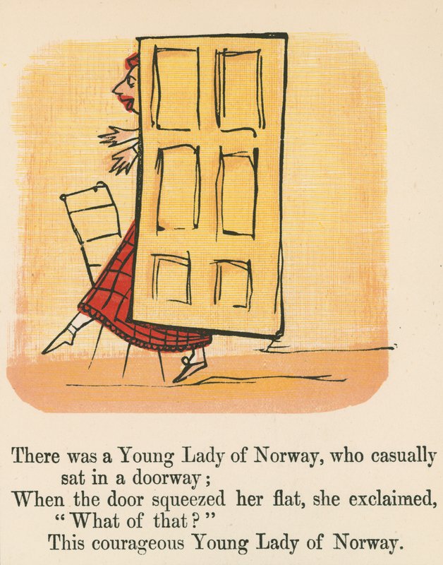 Det var en ung dame av Norge, som tilfeldig satt i en døråpning, fra 